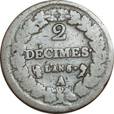 O9462 Rare Directoire 2 Décime Dupré an 4 A Paris ->Make offer