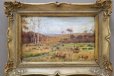 École russe XIXe – Paysage automnal bouleaux – huile sur carton 21x13,5 cm 