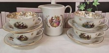 4 Tasses à Café + Pot à Lait En Porcelaine Style Fragonard décor romantique