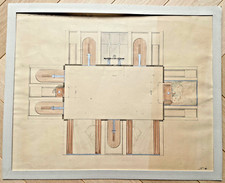 Joli Dessin d'architecture - Salle à manger - Art Déco 1930