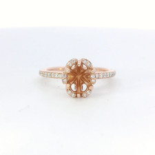 Neuf 14k or Rose Diamant 6.5x5.0mm Ovale 6-Prong Semi Mont Halo Ring Taille 5.25