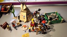 Xt LOT PLAYMOBIL WESTERN INDIEN TIPI COWBOY FORT SOLDAT NORDISTE CHEVAL ANIMEAUX