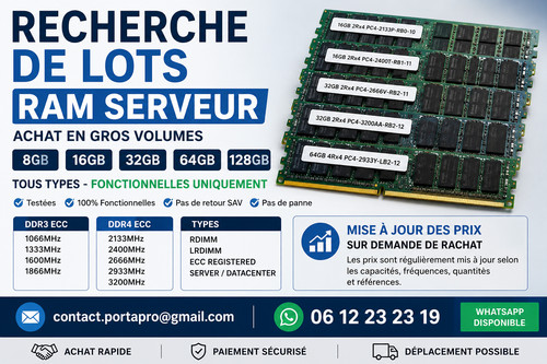 Recherche lot ram serveur ddr3 - serveur,