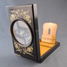 Ancien Graphoscope Visionneuse Bois Laqué Noir Décor Peint De Fleurs Fin XIXème