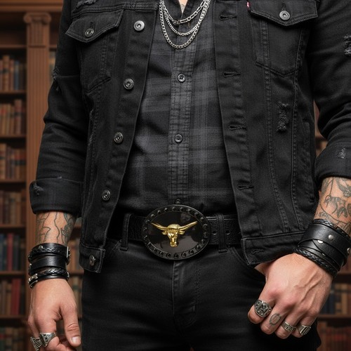 Hommes boucle noir métal - noir,
