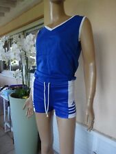 ADIDAS ENSEMBLE DE SPORT DETENTE SHORT + TEE SHIRT BLEU & BLANC T S 34/ 36