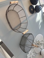 Panier Ancien + Corbeille en Fil De Fer Anse En Bois Tbe + Panier Œufs Salade