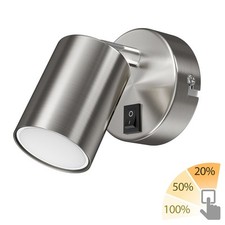 Spot mural WAIKA interrupteur chrome mat + ampoule LED blanc chaud 3 niveaux de