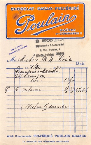 Facture 1920 chocolat poulain - 1920,