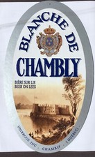 PLAQUE ÉMAILLÉE CARTON DOUBLE FACE BIERE SUR LIÉ BLANCHE DE CHAMBLY QUEBEC