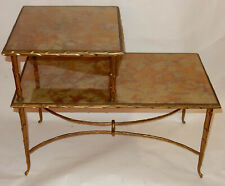 1970' Table à Étage En Bronze Doré Décor Palmier Maison Charles 72 X 38 cm