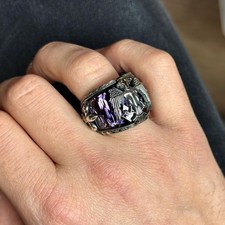 AAA QUALITY STERLING 925 SILVER MEN'S JEWELRY HANDGRAVED PURPLE AMETHYST RING