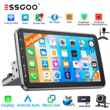 10.1" DAB+ Autoradio 1 DIN Carplay 4+64GB Android 15.0 GPS Drehbarer Bildschirm