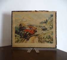 Lithographie ancienne par Géo Ham SIMCA 5 effectuant le tour de France