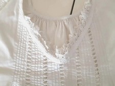 CHEMISE de NUIT ANCIENNE Dentelle Petits Plis Jours Broderie SUPERBE 