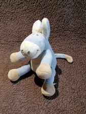 Doudou âne  cheval blanc beige bleu assis Noukie's  Etat neuf
