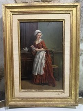 Peinture Louis Leray (1820-1979) soubrette huile sur panneau