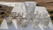 🥂 Service Verres Granité Filet Or ~ 12 Verres &  1 Carafe Vintage 50'