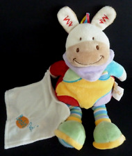 Q7. DOUDOU BABY NAT' ANE ZEBRE CHEVAL INDIEN MOUCHOIR rouge bleu vert 30cm TTBE