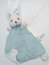 Doudou Plat Lange Lapin Blanc Bleu/Vert D'eau Oiseau Nature K'doux Kdoux - Kaloo