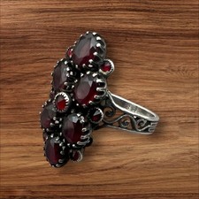 Ancienne Bague Marquise grenats Argent ancienne vintage XIXe siècle Poinçonné