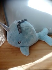 Peluche doudou range pyjama baleine bleu blanc corne argentée Etam 