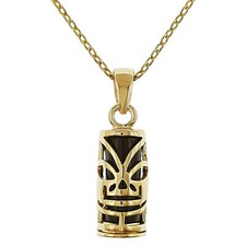 Collier Tiki Plaqué OR 18 carats et Onyx synthétique - LONGUEUR au CHOIX - Mixte