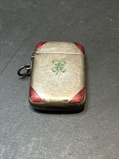 Ancien Pyrogene Box Boite A Alumette Argent Massif Art Nouveau emailler trefles