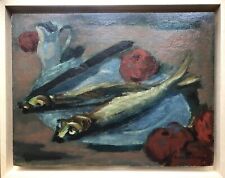 Robert SIMON 1888-1961.Nature morte aux harengs,1937.Huile/panneau.SBD.Cadre