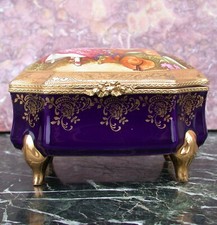 VERSAILLES boîte à bijoux PORCELAINE de LIMOGES  IMPERIA bleu cobalt dorure 22k