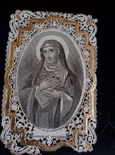 ancienne image religieuse pieuse canivet dentelle  puissance et résignation
