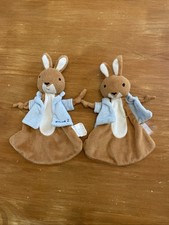 O/ Lot 2 Doudou Picot 2 Lapin Plat Marron Blanc Gilet Cape Bleu