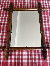 Ancien Miroir En Bois Style Bambou Vintage Authentique