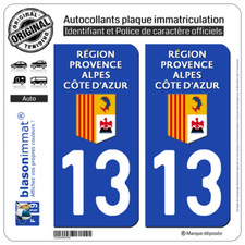2 Stickers autocollant plaque immatriculation : 13 Région Sud - LogoType