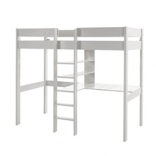 SLEEPY - Lit Mezzanine Blanc 90x200cm Échelle Centrale avec Bureau