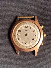 SYT / Montre chronographe en plaqué or/métal doré EB SUISSE vintage