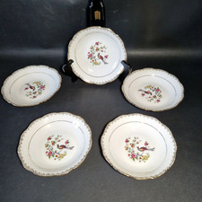 🔅 5 coupelles en porcelaine Limoges, Berry décor oiseau paradis