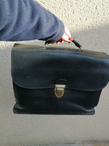 Cartable noir cuir vintage - cartable,