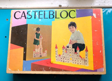 Vintage JOUET 100% Bois Boite CASTELBLOC Artis 25 Pièces Chateaux 1970' France