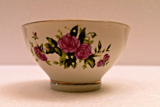 Vintage Chinois Porcelaine Bol Avec Or Bordure Violet Floral Rose Design