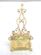 🇫🇷 ANCIEN CENTRE DE TABLE BOUGEOIR BRONZE 4 PATTE LION ONYX VERT CANDLESTICK