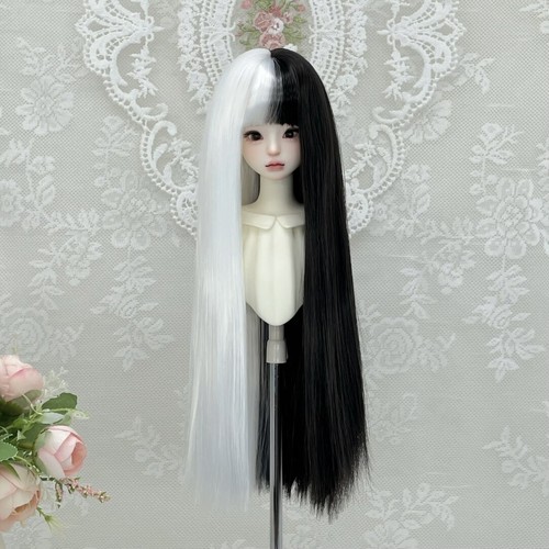 Perruques bjd noir blanc lisse - blanc,