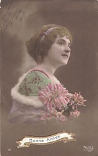 CP BONNE ANNEE PORTRAIT FEMME