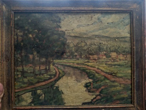 Ancien tableau huile - sur, toile