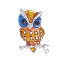 Broche Hibou aux yeux bleus - Strass et émaillée - Orange -  - Animaux - Belle q