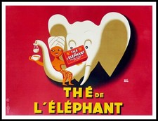 Hervé MORVAN : Thé de l'éléphant, affiche ancienne originale signée 1952