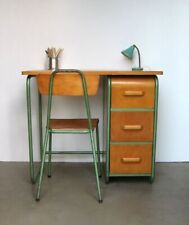 BUREAU ENFANT TROIS TIROIRS en METAL BOIS  DESIGN ANNÉES 50 VINTAGE ATELIER 1950