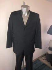 Costume laine noire rayé bleu - costume,