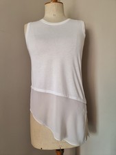 BCBG MAX AZRIA : TOP BLANC DESTRUCTURÉ VOILE EN BAS TEE SHIRT WHITE 