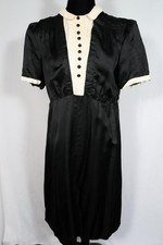 Robe En Soie Satin Noir Française Antique Rare Des Années 1920 Taille 6+
